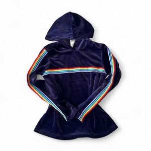 Pogo club NY Purple Velvet Pullover With‎ Rainbow Stripe Size S